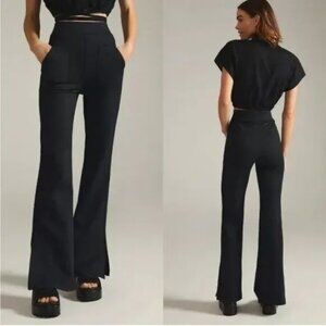 ANTHROPOLOGIE Maeve Black Eve Ponte Knit Flare Pull-On Pants L
